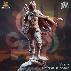 Elf Hellspawn Hunter Ranger - Virana 32mm Resin Miniature D&D 3D Print DND Monster
