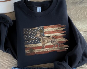 Sudadera patriótica de pastor alemán con diseño de bandera de madera y diseño personalizado.
