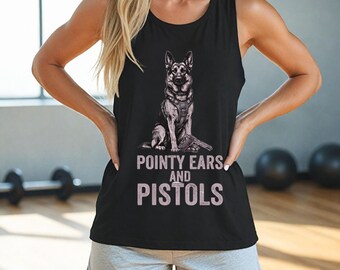 Amante del pastor alemán, pistola, defensor de las armas, Segunda Enmienda, mujer fuerte, camiseta sin mangas estilo racerback ideal para mujeres