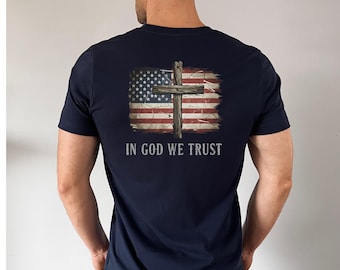 Camiseta con la bandera estadounidense y la cruz, "En Dios confiamos", ropa cristiana patriótica