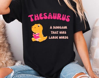 Camiseta divertida de dinosaurio con diccionario de sinónimos, regalo para profesores de inglés