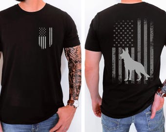 Patriotic German Shepherd American Flag T-Shirt, Military Police Dog Tee