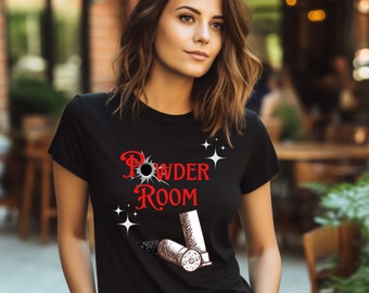 Camiseta de corte de mujer Powder Room, camisa Bullet Powder, top Murder Mystery, camisa atrevida, camiseta de algodón de peso medio para mujer