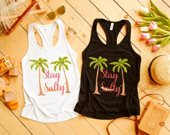 Camiseta de tirantes Stay Salty Beach, ropa de verano, top para mujer, ropa playera, camiseta de tirantes deportiva ideal para mujer