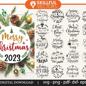 Enfeites de Natal redondos SVG, Citação de Feliz Natal 2023 SVG, Sinal de círculo de Natal SVG, Natal em julho Svg, Bauble de Natal Svg Cricut