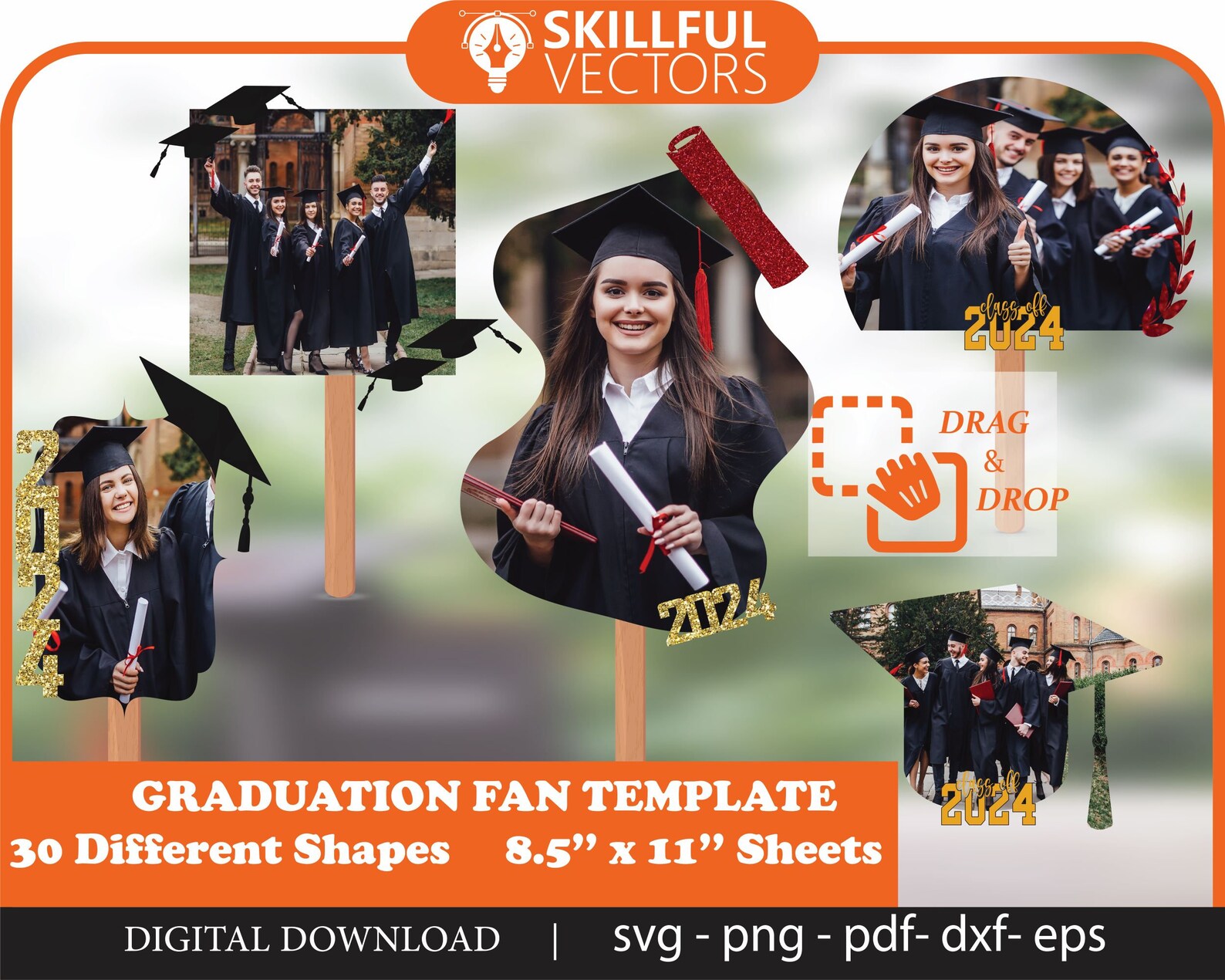 Graduation Paddle Fan Template 2024: Editable Canva Bundle (digital ...
