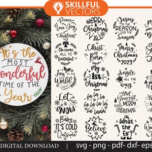 40 adornos navideños redondos SVG, Cita de Feliz Navidad 2023 SVG, Signo de círculo de Navidad SVG, Navidad en julio Svg, Adorno de Navidad Svg
