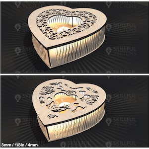 Pakiet 2 Laserowo Cięty Walentynkowy Prezent Svg Laserowo Cięte Serce, Lightburn Heart Shaped Box Svg Laserowo Cięte Pliki, Świecznik, Glowforge, Plik Xtool