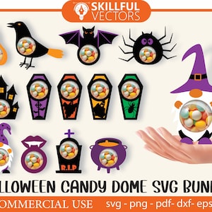 14 Halloween Candy Dome SVG bundel, Halloween Candy houder SVG, Candy ornamenten SVG, chocolade houder SVG, Trick or Treat geschenken, partij gunst