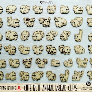 Cute Butt Animal Bread Clips SVG Laser Cut File Bundle Humorous Laser Cut Dog Design for Bread Clips & Crafts Funny Animals Butt Bag Tie SVG