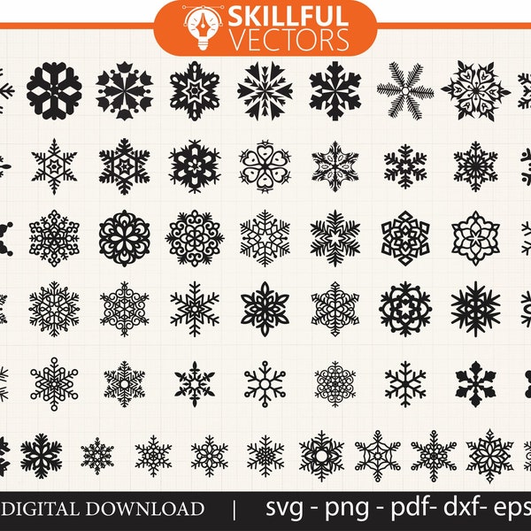 56 Snowflake svg cutfile Snow flake svg cut file Christmas clipart download snow png eps dxf jpg pdf Cricut Silhouette Winter Holiday svgs