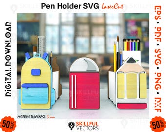 Pencil Pen Holder SVG Laser Cut File, Teacher Desk Organizer (Digital Download)