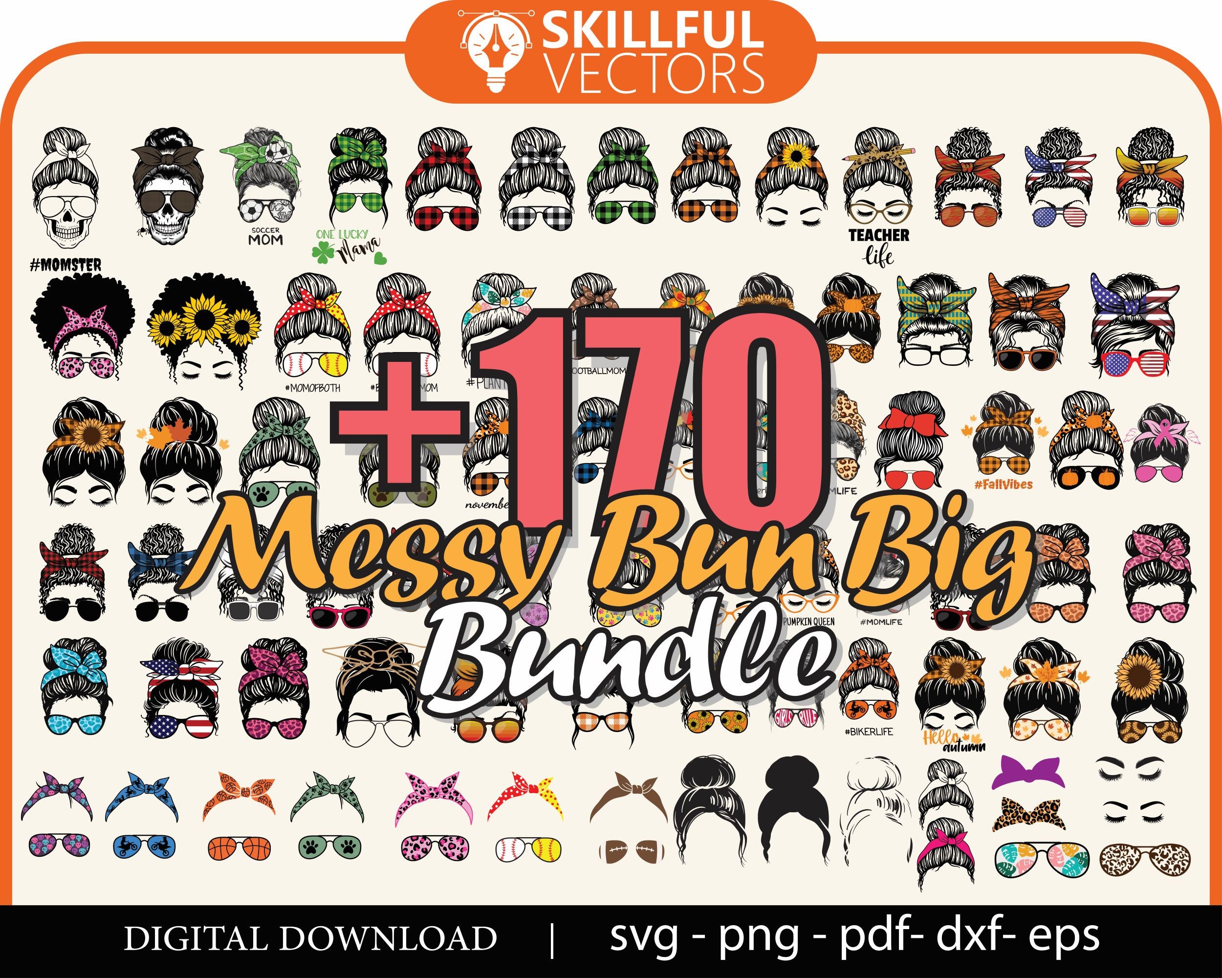 170 Messy bun svg Bundle,  black woman svg bundle, momlife svg ,Mom Life svg, mom skull svg,afro woman svg, messy bun png,USA mom svg