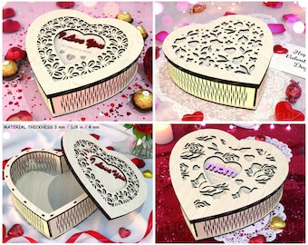 Arquivos de corte a laser SVG para caixa em formato de coração, caixa para guardar joias (download digital)