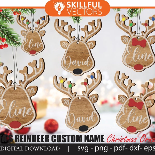 Santa's Reindeer custom Name Christmas ornament, Personalized reindeer 2023 ornament, Personalized Rudolph wooden ornaments, , stocking tag