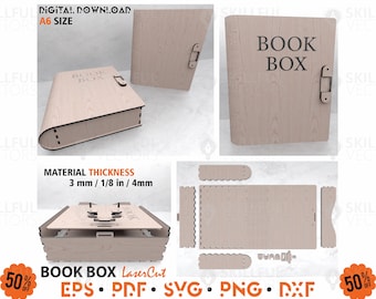 Lasergesneden A6 Book Box SVG-bestand: Glowforge, Cricut, Silhouette (digitale download)