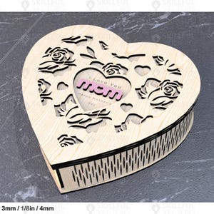 Archivos SVG de caja con forma de corazón para el Día de la Madre para cortar con láser, caja de regalo con forma de corazón Svg, caja perfecta para joyas o recuerdos como regalo para mamá en el Día de San Valentín