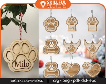 Pet Paw Christmas Ornament SVG: Laser Cut File (Digital Download)