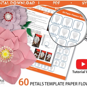 60 PDF DRUCKBARE Papierblumen BLÜTENBLATT Vorlagen, diy große Papierblumenvorlagen, moulde de flores de papel, print-cut-trace Blumenvorlagen
