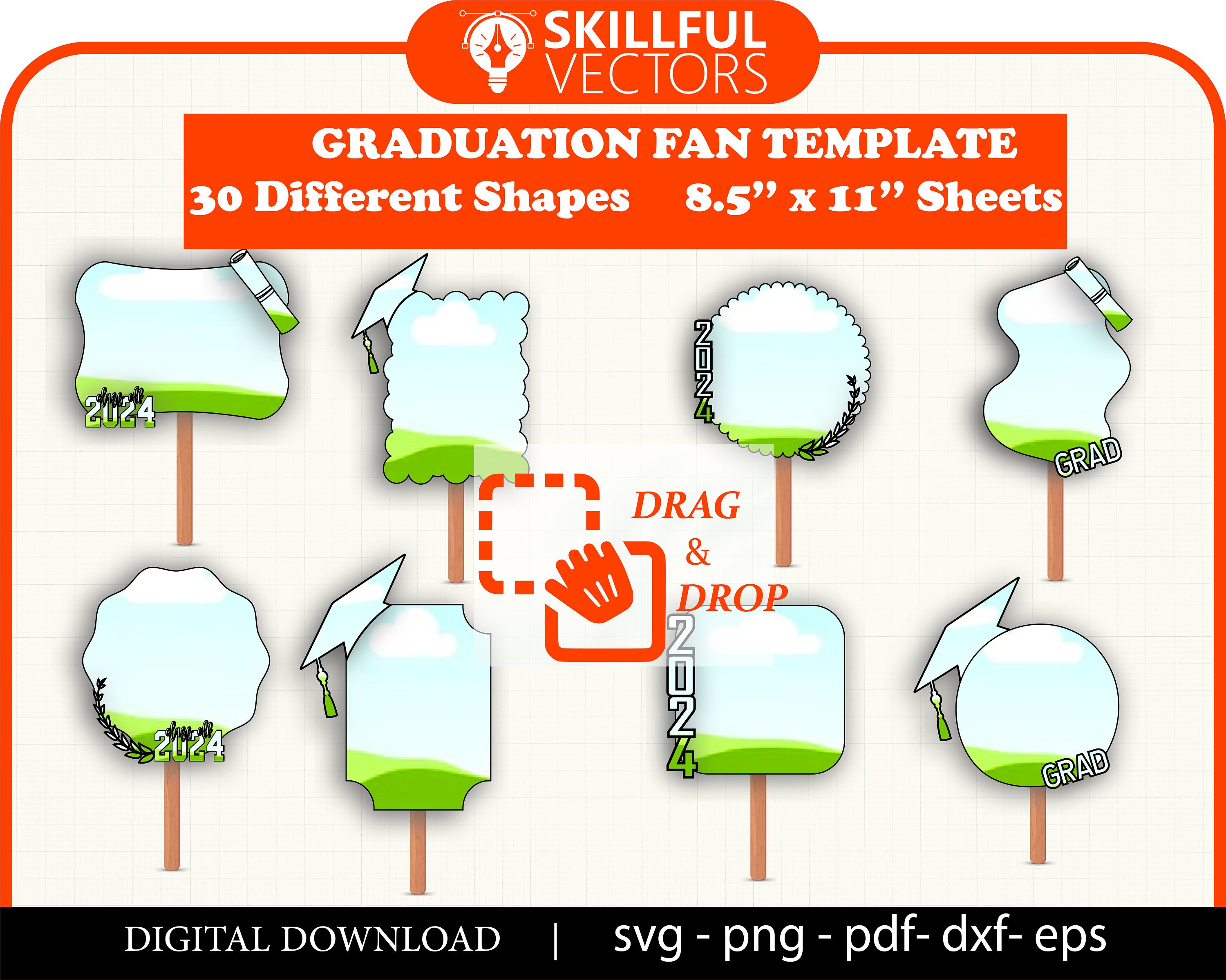 Graduation Paddle Fan Template 2024: Editable Canva Bundle (digital ...