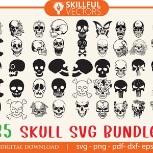 Skull SVG Bundle: Sugar Skull, Western, Skeleton Clipart (Digital Download)