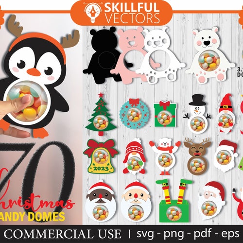 70 Christmas Candy Dome SVG Bundle: Ornaments, Chocolate Holder (Digital Files)
