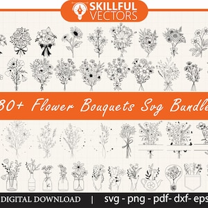 Wildblumen SVG Mega Bundle, Floral svg, minimalistische Blumenstrauß SVG, botanische Blume svg, Blume Border svg, Floral svg Bundle, Blumenskizze svg