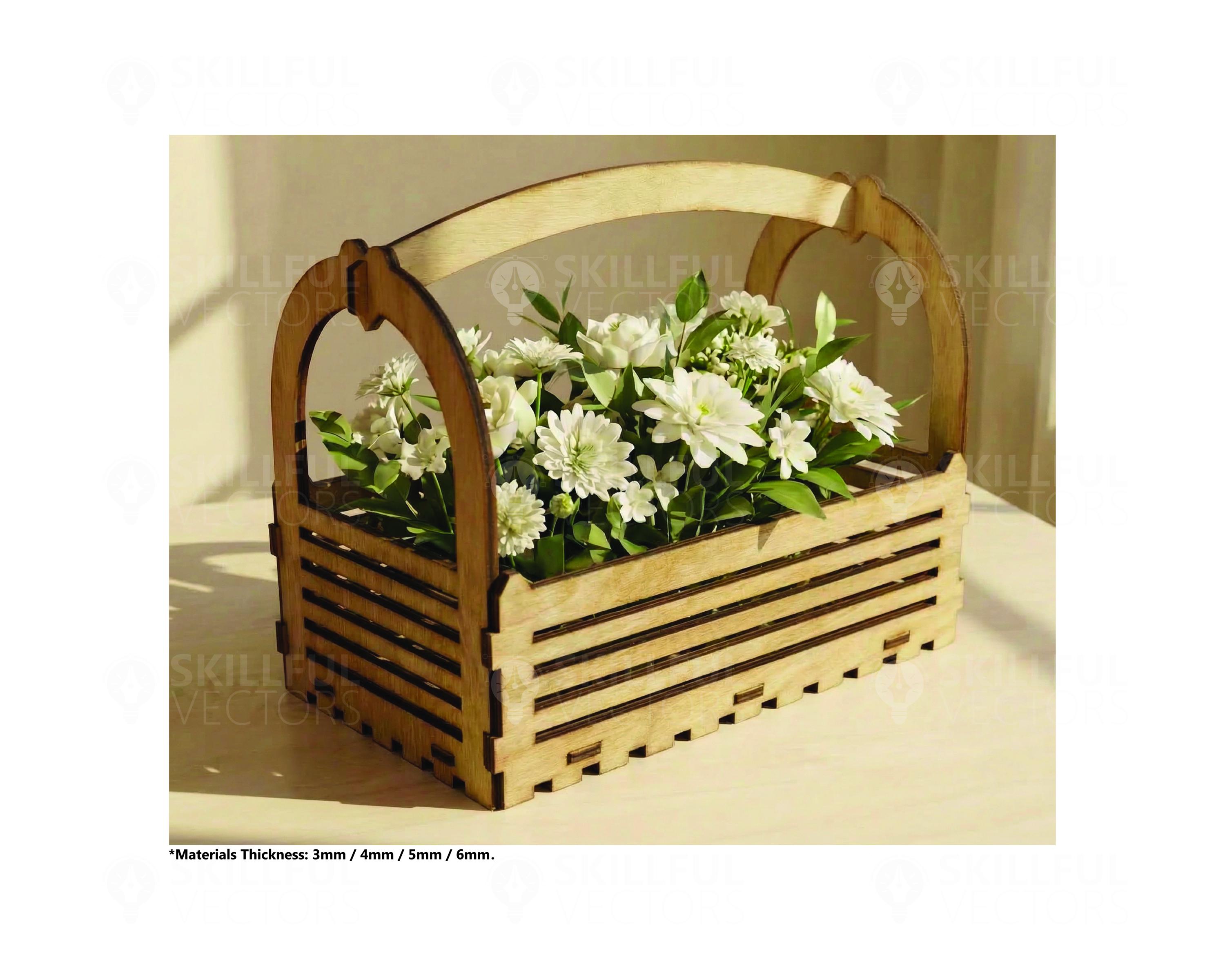 Laser Cut Flower Planter Box SVG Glowforge Wood Flower Basket Files ...
