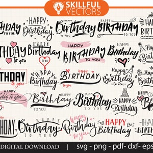 Happy birthday svg bundle hand lettered, birthday svg, birthday party svg, birthday cake svg, birthday party svg png, birthday clipart