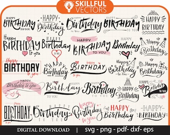 Happy Birthday SVG Bundle: Hand-Lettered Clipart (Digital Download)