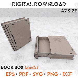 Book Box Svg Laser Cutting Files, Wooden Book Box Storage Svg Files For Glowforge XTool Lightburn etc Stash Box, Memory Box, Slider Book Box