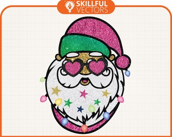 Pink Santa with Sunglasses PNG: Glitter Christmas Design (Digital Download)