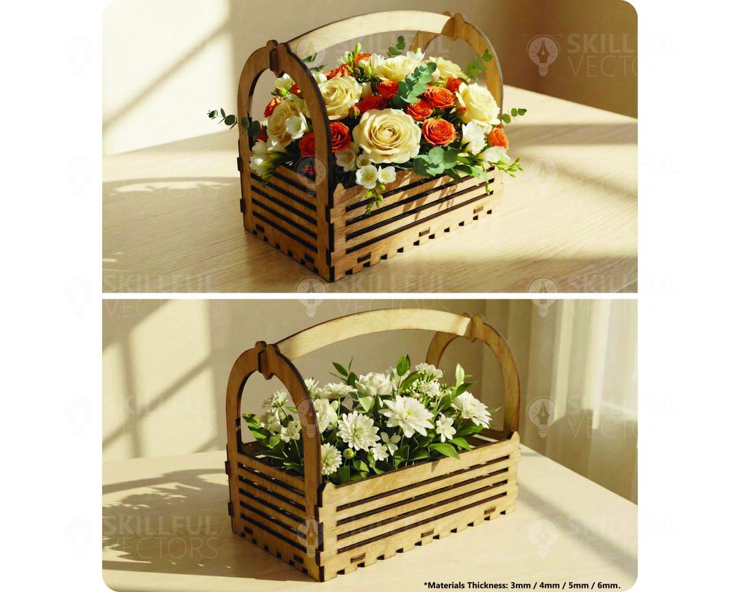 Laser Cut Flower Planter Box SVG Glowforge Wood Flower Basket Files ...