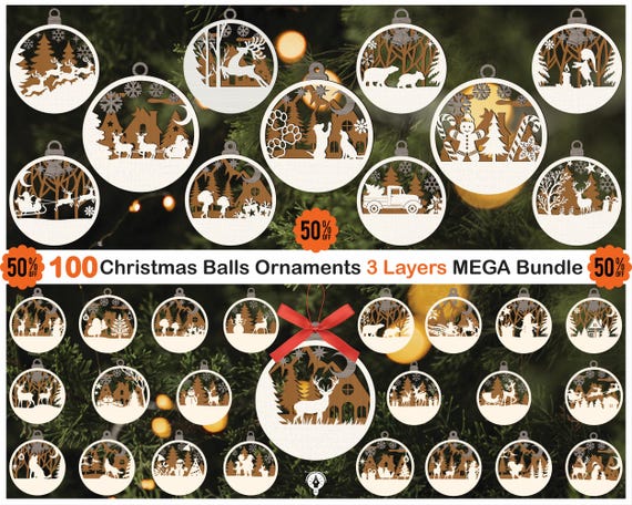 100 Christmas Ornament SVG Bundle, 3 Layer Laser Cut Files (Digital Download)