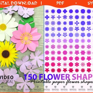 Archivo de 150 formas de flores, el mejor paquete SVG de flores de papel pequeñas, flores de papel en capas, plantillas de flores de Cricut, margaritas, girasoles SVG
