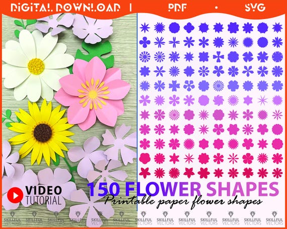 150 Flower Shapes SVG Bundle, Paper Flower Templates (Digital Download)