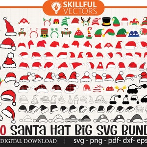Mais de 160 pacotes grandes de chapéu de Papai Noel Svg, SVG de Natal, silhueta de chapéu de Papai Noel, arquivos de corte SVG de Natal, chapéu de Papai Noel Svg, chapéu de Papai Noel de rena svg
