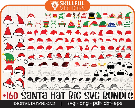 Santa Hat SVG Bundle: 160+ Christmas Cut Files (Digital Download)