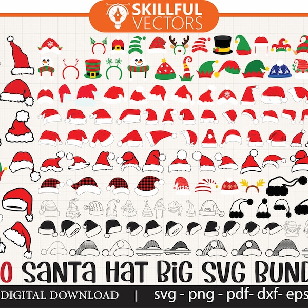 160+ Santa Hat Svg Big Bundle, Christmas SVG, Santa Hat Silhouette, Christmas Svg Cut Files, Santa Claus Hat Svg, Reindeer Santa Hat svg