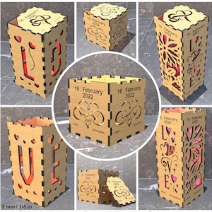 Pack 3 Laterne Laser Cut Datei Windlicht Liebe Valentin, Valentinstag, Hochzeit Datei Laterne SVG, Holz Kerzenhalter Vektor Digitaler Download