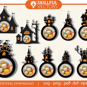 Halloween Haunted House Candy Dome SVG-bundel (digitale download)