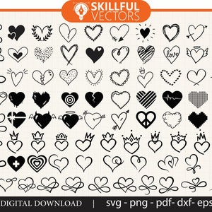 Heart SVG Bundle, Heart Clipart, Doodle Hearts, Valentines Svg, Hand-drawn Heart svg, Valentine Heart svg, Cut Files Cricut, Silhouette