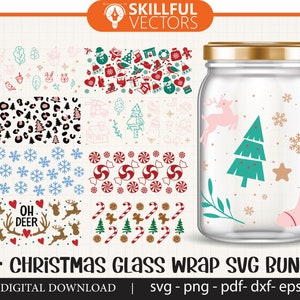 40+ Weihnachtsdosen-Glas-Bundle-Packungs-Svg, Weihnachtsglas-Wraps-Svg, Fröhliche Weihnachten-Svg, 16 Unzen Libbey, Dosenglas, Datei für Cricut, Libbey svg