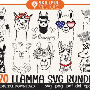 20+ Llama SVG grote bundel, Llama Flower Crown Svg, Llama SVG bundel, Llama Aviator zonnebril SVG, Lama Svg, Alpaca Svg, Geen drama Lama SVG