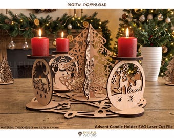 Advent Wreath Laser Cut File, Tealight Holder (SVG, DXF)