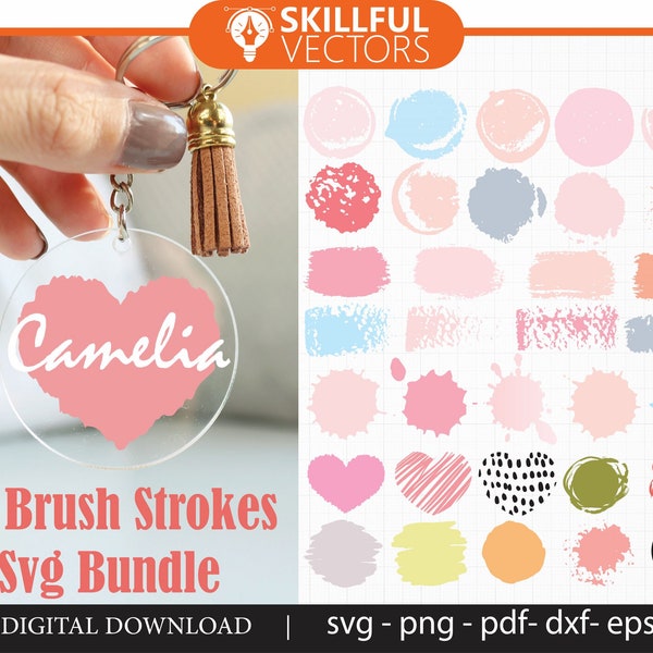 Paint brush stroke svg bundle hand drawn, keychain svg png, brush stroke svg png, splatter svg, paint brush svg , background svg png clipart