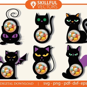06 Halloween Cats candy dome svg bundle, Black Cat candy holder, halloween candy holder svg for kids, trick or treat svg gifts, ornament eps