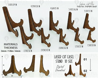 Laser cut Easel Stand 10 size, Plate Stand, Photo Frame Display, Glowforge laser cut file, Svg, Cdr, Ai, Pdf, Dxf files for photo frames