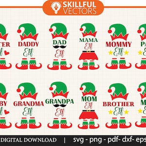 Weihnachten Elfe Familie SVG Bundle, kommerzielle Nutzung, Elfen Hut svg, Urlaub svg, Elfen Füße svg, Elfen Clipart, Elfe png, Mama Elfe svg, Papa Elfe svg, png