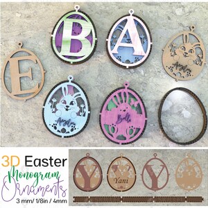 3D Osterei Alphabet Hängeverzierung Laser geschnitten, Ei Kaninchen SVG Schichtdekor, Blumenhase mehrschichtig, Ostermonogramm Namensschild Ornament